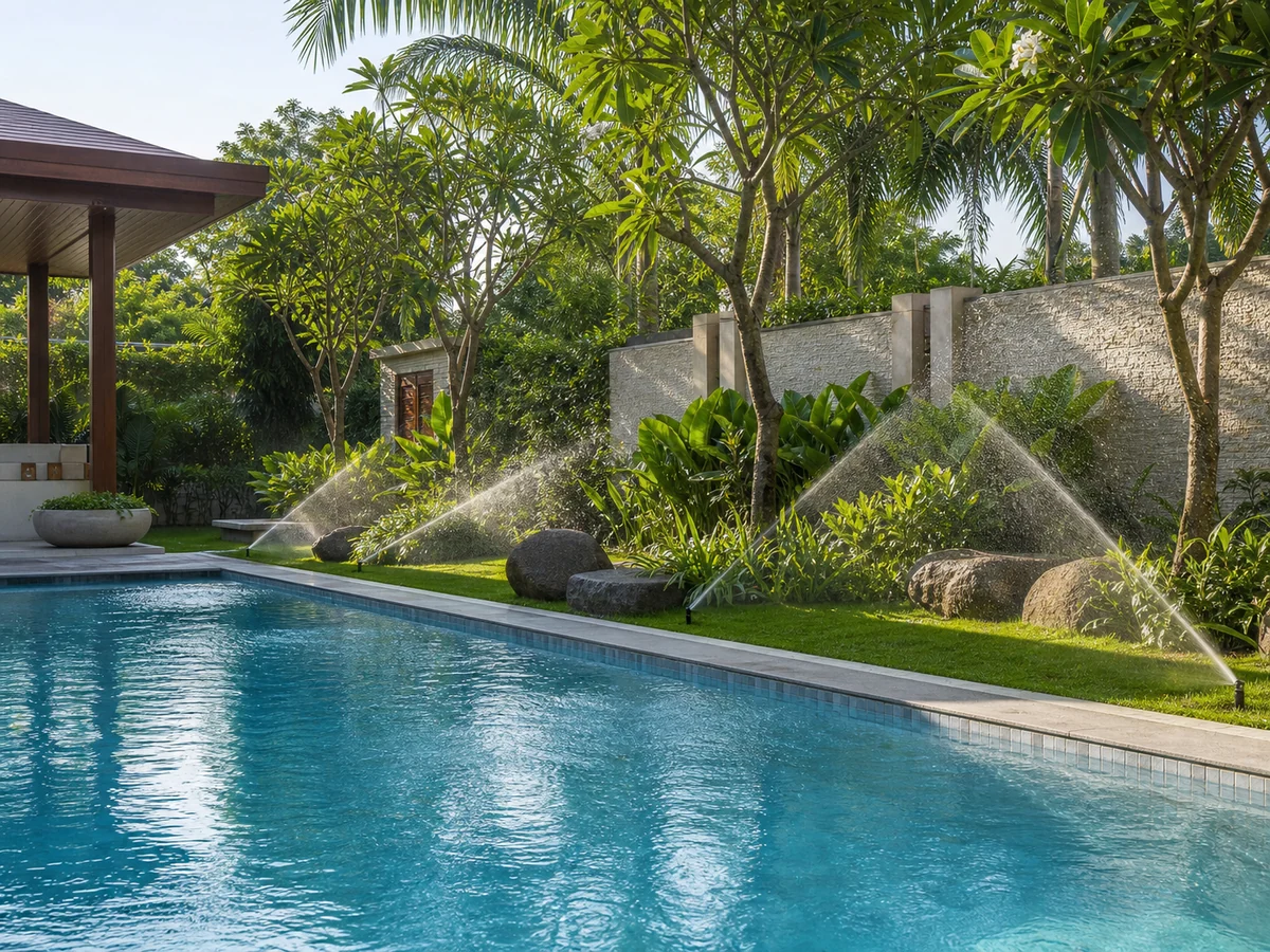 Outdoor swimming pool and irrigation